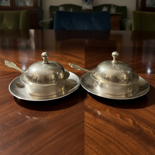 Antique Brass Butter Dish in Pair with Spoon | Decorative Brass Serving Set | Made in 1977