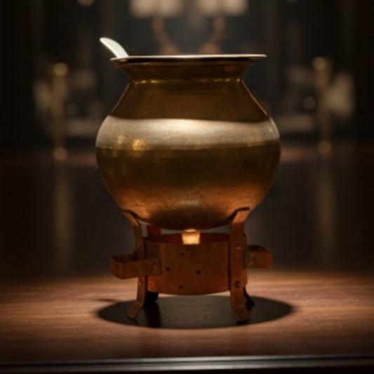 Antique Bronze Cooking Bowl with Lid, Ladle and Burner | Traditional Bronze Cookware Set | Made in 1979