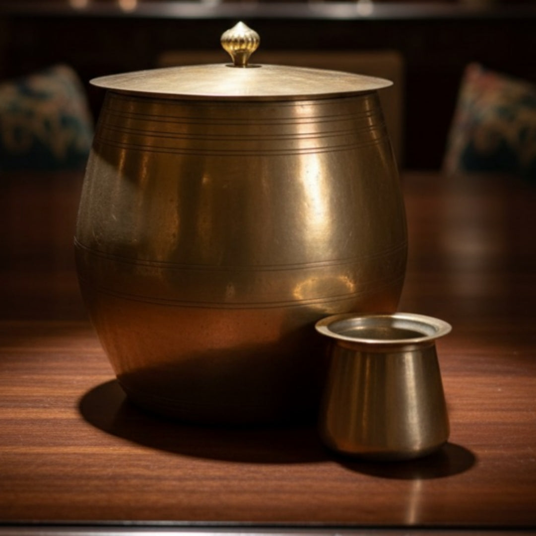 Antique Brass Storage Box with Kalash Shape 3.5L | Decorative Brass Container | Made in 1970 - Bombay Antiques