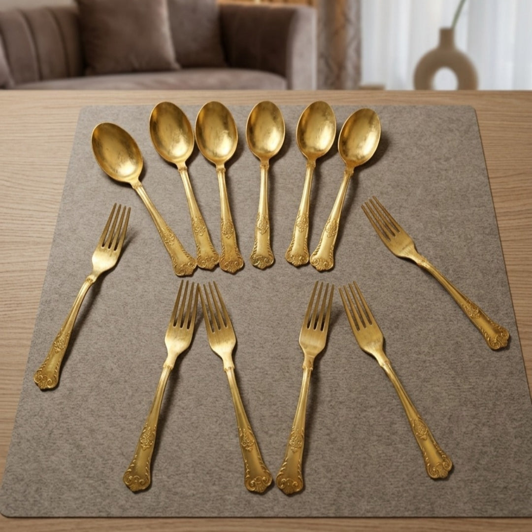 Antique Brass Cutlery Set of 12 | Decorative Brass Flatware Set | Made in 1980