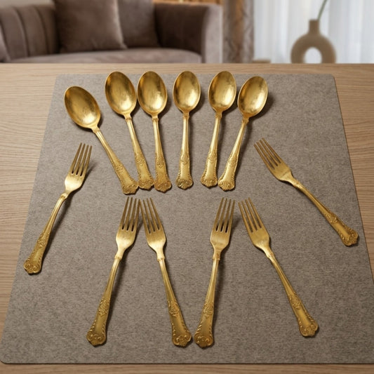 Antique Brass Cutlery Set of 12 | Decorative Brass Flatware Set | Made in 1980