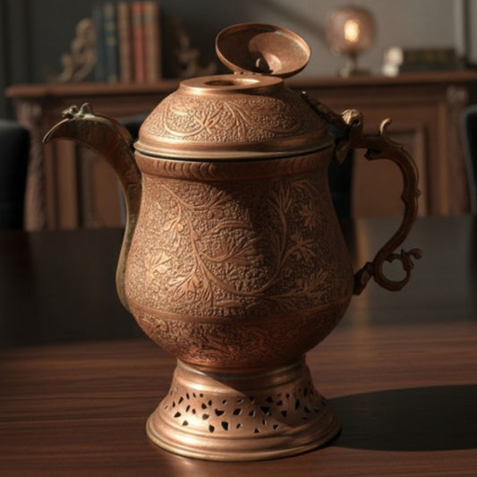 Antique Copper Engraved Samovar | Decorative Copper Serving Piece | Made in 1972