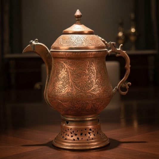 Antique Copper Engraved Samovar | Decorative Copper Serving Piece | Made in 1972