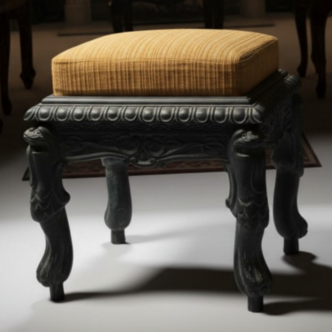 Antique Teakwood Stool | Solid Wooden Seating Piece | Made in 1960 - Bombay Antiques