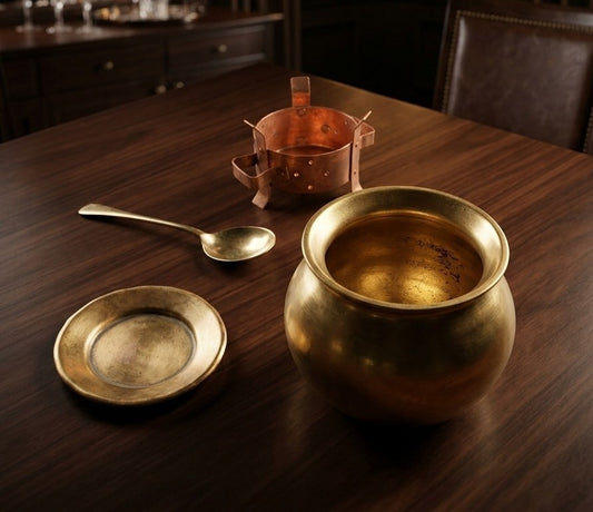 Antique Bronze Cooking Bowl with Lid, Ladle and Burner | Traditional Bronze Cookware Set | Made in 1979