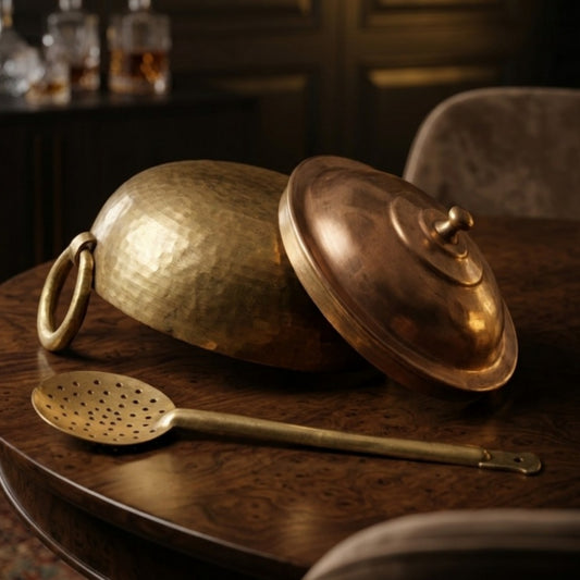 Antique Brass Kadai with Lid and Ladle 1.5L | Traditional Brass Cookware Set | Made in 1976