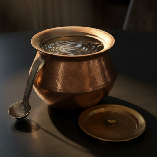 Antique Copper Cooking Bowl with Lid, Ladle and Burner 1.5L | Traditional Copper Cookware Set | Made in 1966