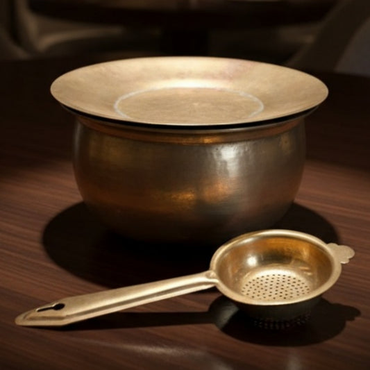 Antique Rare Brass Tea Cooking Pot with Channi | Traditional Brass Kitchenware | Made in 1978