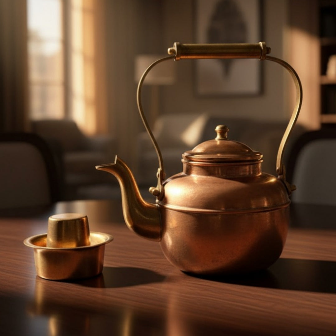 Antique Copper Kettle with Dabara Set | Decorative Copper Serving Set | Made in 1983