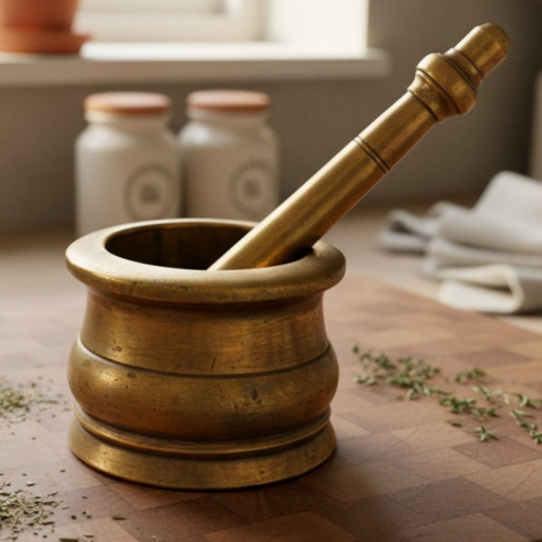 Antique Brass Heavy Khalbatta | Brass Mortar and Pestle Set | Made in 1964