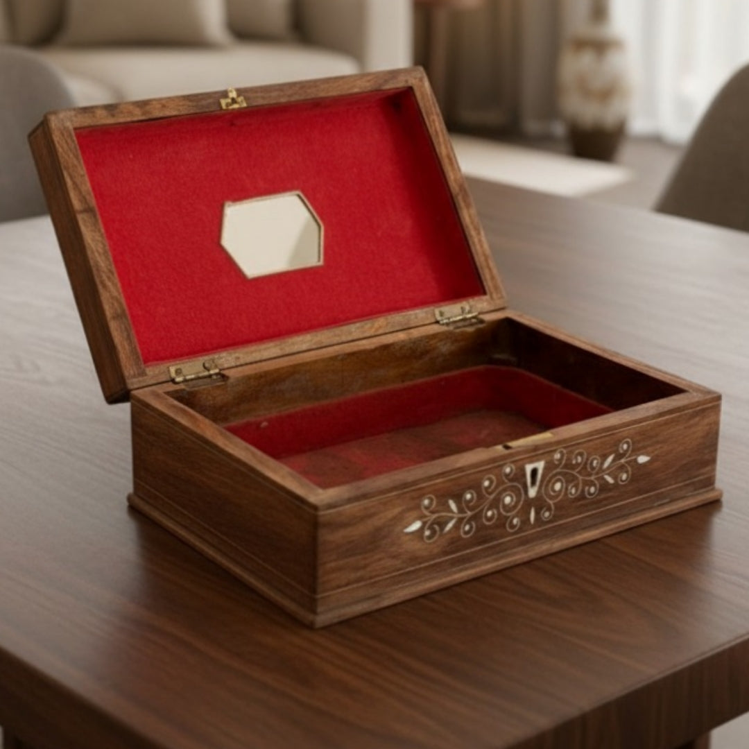 Antique Teakwood Inlay Work Jewellery Box | Wooden Storage Box | Made in 1976