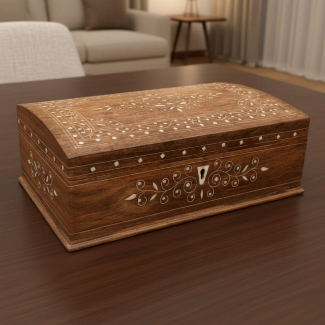 Antique Teakwood Inlay Work Jewellery Box | Wooden Storage Box | Made in 1976
