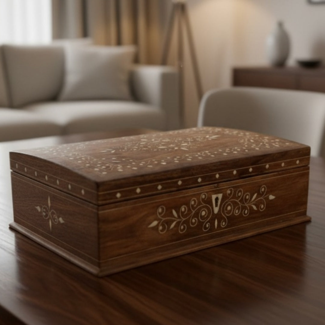 Antique Teakwood Inlay Work Jewellery Box | Wooden Storage Box | Made in 1976