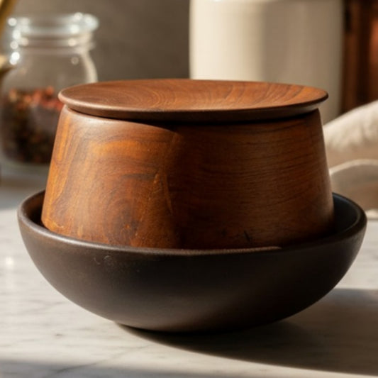Antique Rosewood Bowl and Box Set | Wooden Storage & Serving Set | Made in 1970 - Bombay Antiques