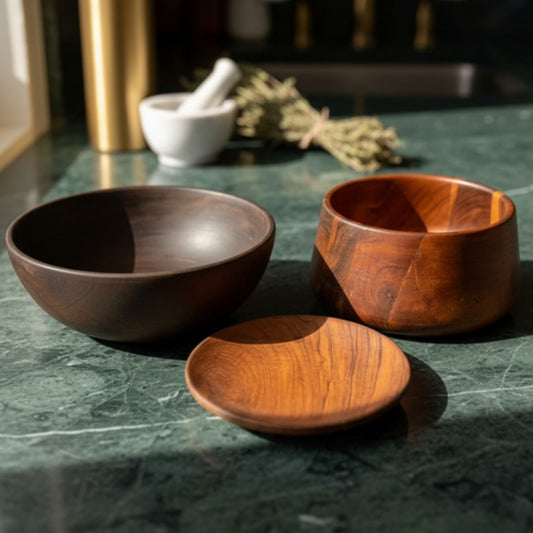 Antique Rosewood Bowl and Box Set | Wooden Storage & Serving Set | Made in 1970 - Bombay Antiques