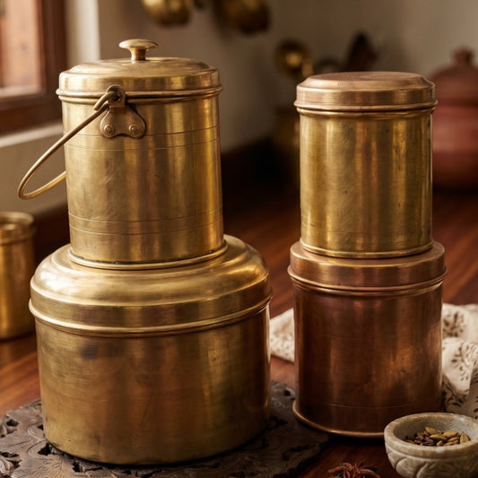 Antique Brass Storage Box Set of 4 | Brass Utility Containers | Made in 1975 - Bombay Antiques