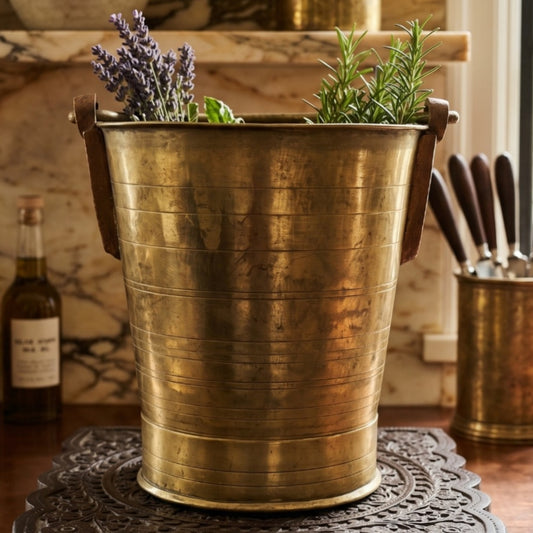 Antique Peetal Bucket 5L | Premium Brass Utility Vessel | Made in 1982 - Bombay Antiques