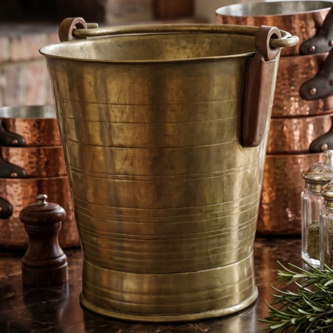 Antique Peetal Bucket 5L | Premium Brass Utility Vessel | Made in 1982 - Bombay Antiques