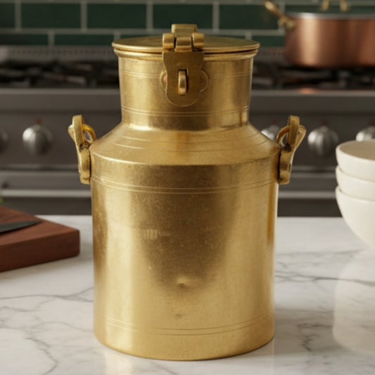 Antique Peetal Milk Can 1L | Premium Brass Storage Vessel | Made in 1980 - Bombay Antiques