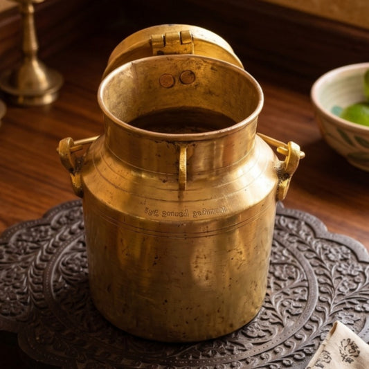 Antique Peetal Milk Can 1L | Premium Brass Storage Vessel | Made in 1980 - Bombay Antiques