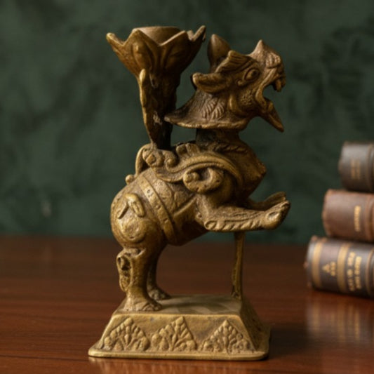 100 Year Old Antique Peetal Dragon Candle Holder | Premium Brass Decorative Stand | Made circa 1900