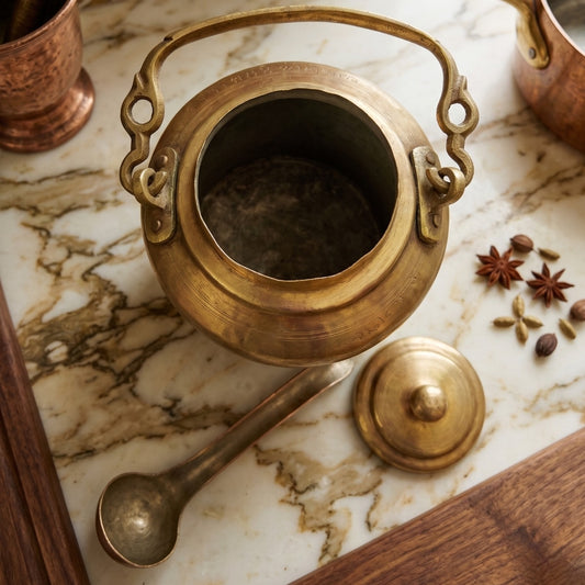 Antique Peetal Canister with Ladle | Premium Brass Storage Container | Made in 1969