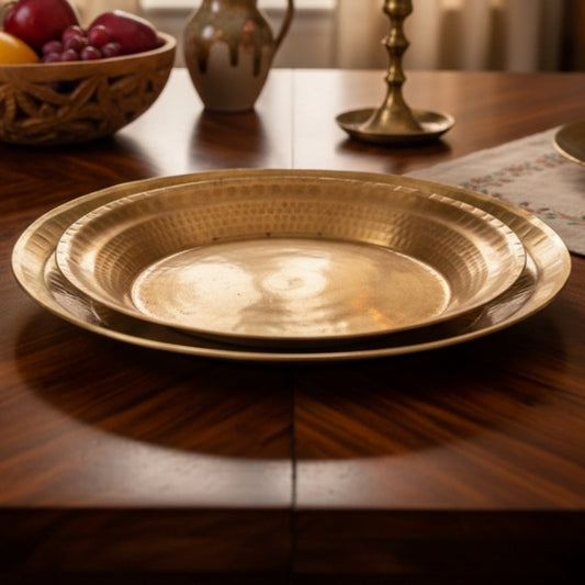 Antique Peetal Paraat Pair | Premium Brass Serving Plates | Made in 1973