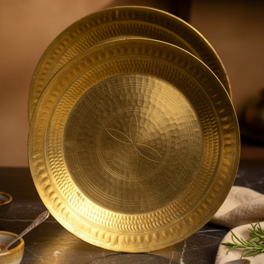 Antique Peetal Paraat Pair | Premium Brass Serving Plates | Made in 1973