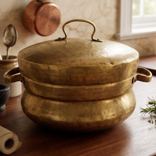 Antique Peetal Steamer with Tong | Premium Brass Cooking Vessel | Made in 1970 - Bombay Antiques
