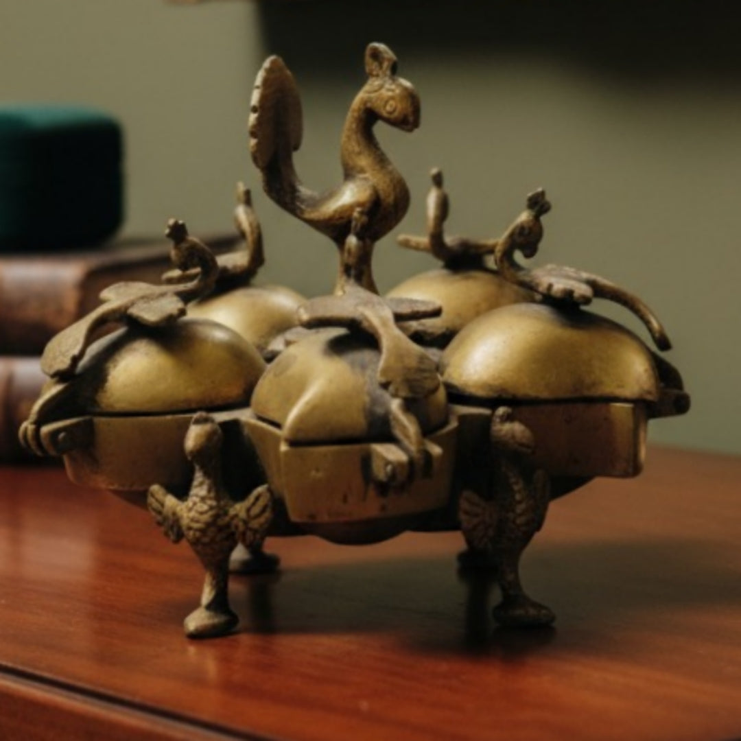 100 Year Old Antique Peetal Kum Kum Box | Premium Brass Storage Container | Made circa 1920 - Bombay Antiques