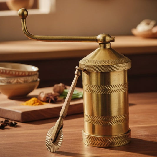 Vintage Peetal Chakali Maker | Premium Brass Kitchen Press | Made in 1990 - Bombay Antiques