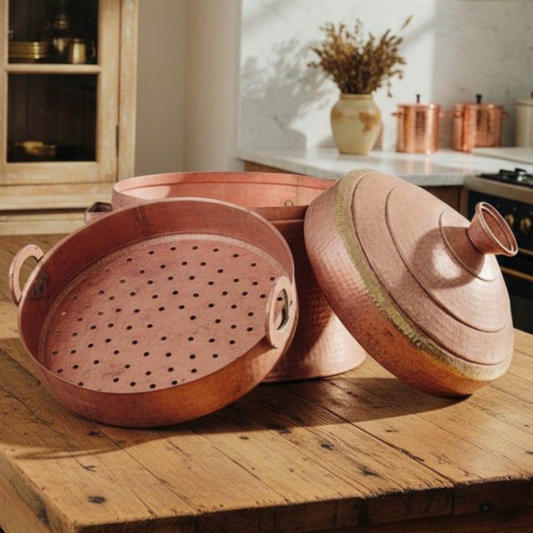 Antique Tamba Steamer Patra | Premium Copper Cooking Vessel | Made in 1960 - Bombay Antiques