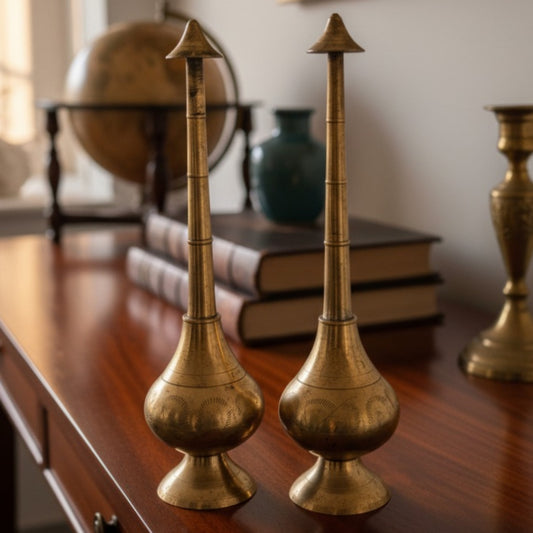 Antique Peetal Water Sprinkler Pair | Premium Brass Utility Bottles | Made in 1960 - Bombay Antiques