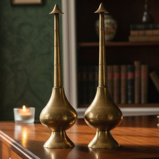 Antique Peetal Water Sprinkler Pair | Premium Brass Utility Bottles | Made in 1960 - Bombay Antiques