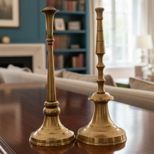 Antique Peetal Agarbatti and Candle Holder Pair | Premium Brass Decorative Stands | Made in 1940 - Bombay Antiques