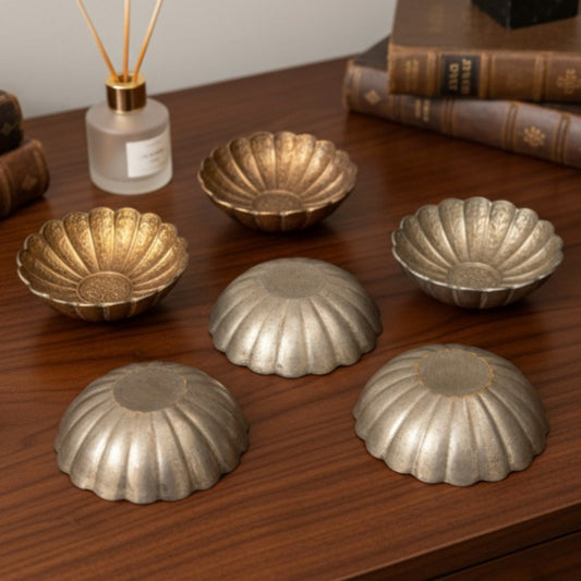 Antique Peetal Engraved Bowl Set of 6 | Premium Brass Serving Bowls | Made in 1975 - Bombay Antiques