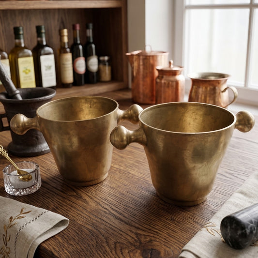 Antique Peetal Planter Pair with Handles | Premium Brass Decorative Planters | Made in 1968 - Bombay Antiques