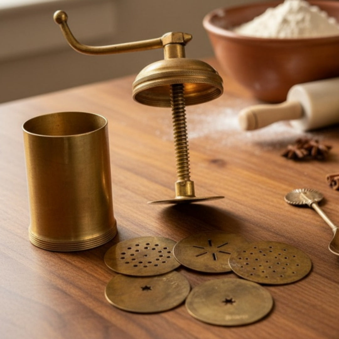 Antique Peetal Chakali Maker with Spoon | Brass Chakali Press Set | Made in 1980