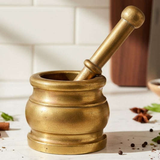 Antique Peetal Very Heavy Khalbatta | Brass Mortar and Pestle Set | Made in 1960