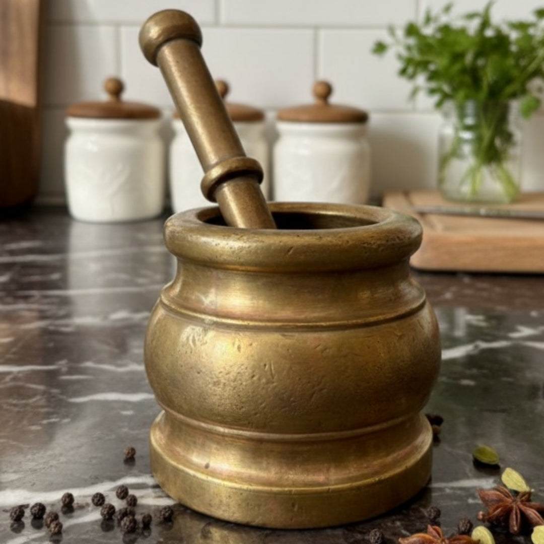 Antique Peetal Very Heavy Khalbatta | Brass Mortar and Pestle Set | Made in 1960
