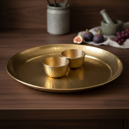 Antique Peetal Thali with Katori Set | Premium Brass Serving Plate Collection | Made in 1975 - Bombay Antiques