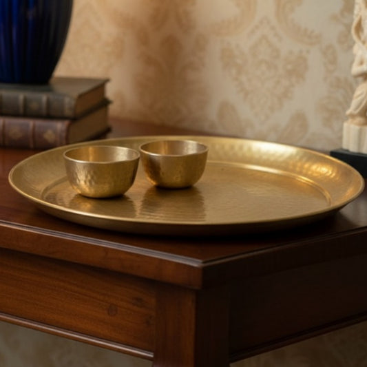 Antique Peetal Thali with Katori Set | Premium Brass Serving Plate Collection | Made in 1975 - Bombay Antiques
