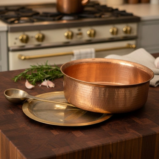 Antique Tamba Langadi with Lid and Ladle | Copper Cooking Pot Set | Made in 1972