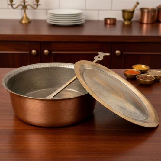 Antique Tamba Langadi with Lid and Ladle | Copper Cooking Pot Set | Made in 1972