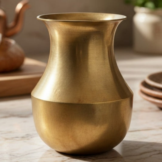 Antique Peetal Kalash with Pyala | Brass Water Pot and Cup Set | Made in 1977 - Bombay Antiques