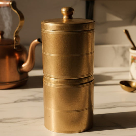 Antique Peetal Filter Coffee Maker | Brass South Indian Coffee Dripper | Made in 1970 - Bombay Antiques