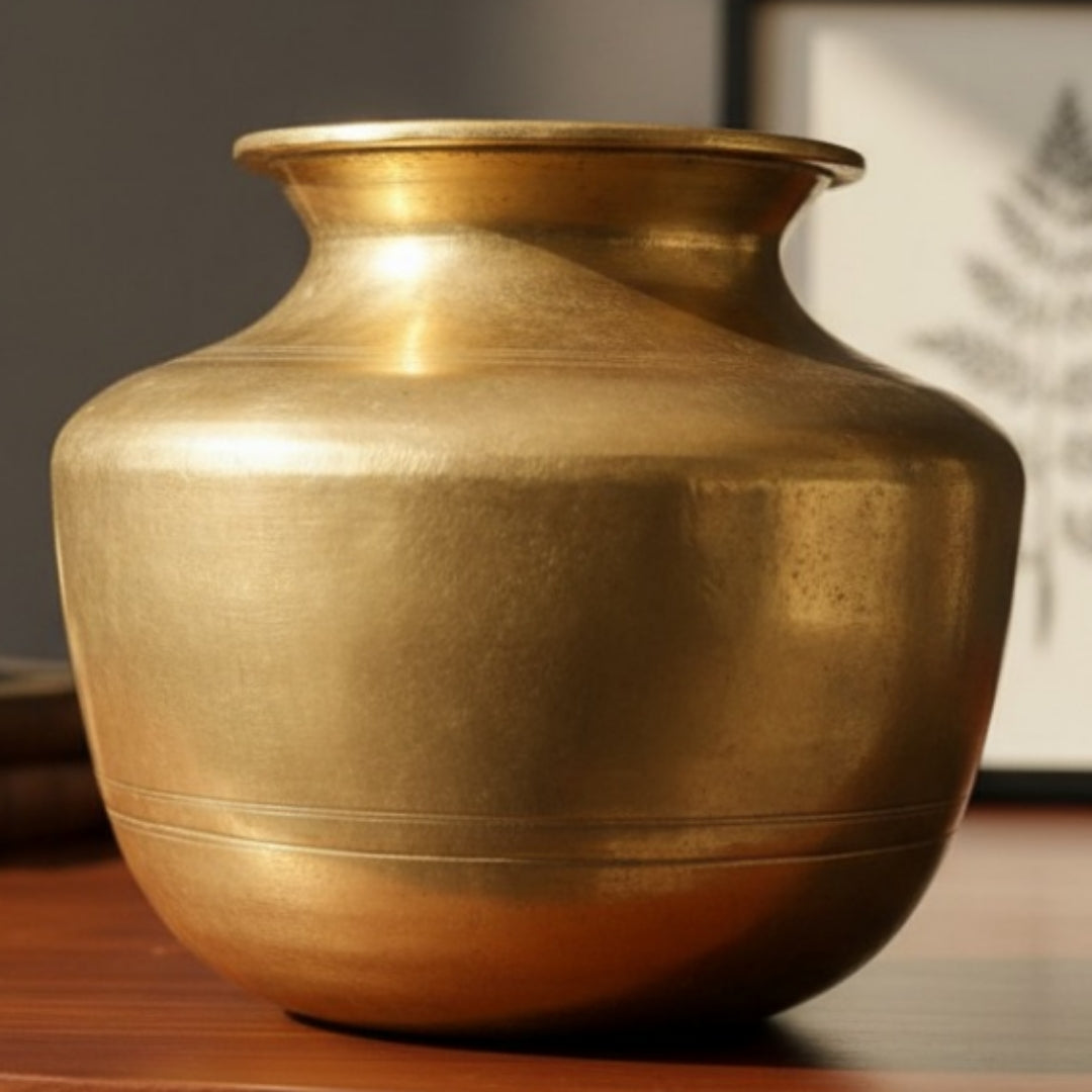 Antique Peetal Kalash | Brass Water Pot | Made in 1972 - Bombay Antiques