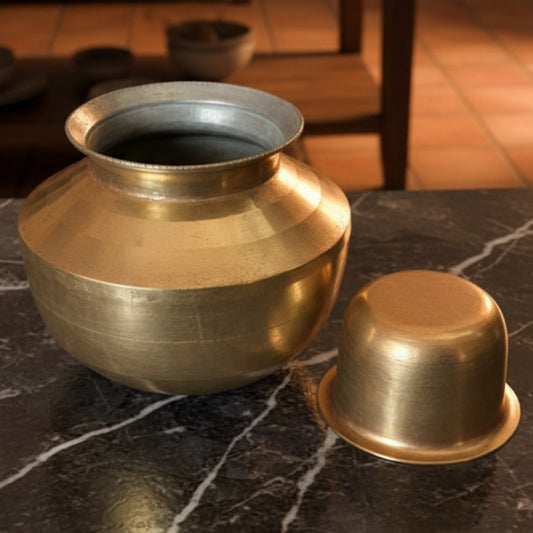 Antique Peetal Kalash with Pyala | Brass Water Pot and Cup Set | Made in 1970 - Bombay Antiques