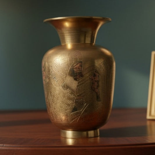 Antique Peetal Engraved Vase Set | Brass Decorative Vase Pair | Made in 1970 - Bombay Antiques