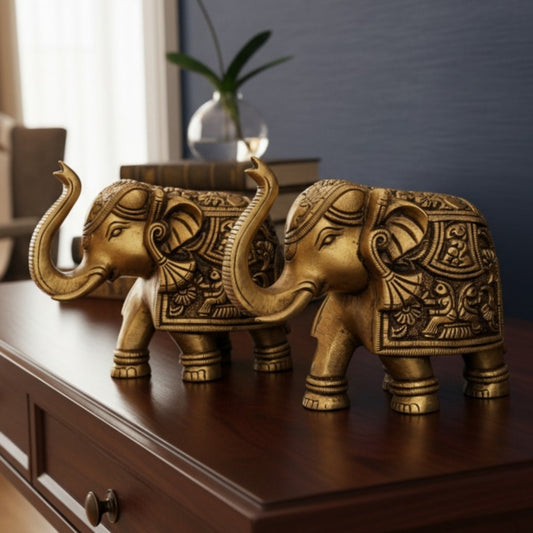 Antique Peetal Heavy Elephant Figurine Set | Brass Decorative Elephant Pair | Made in 1960